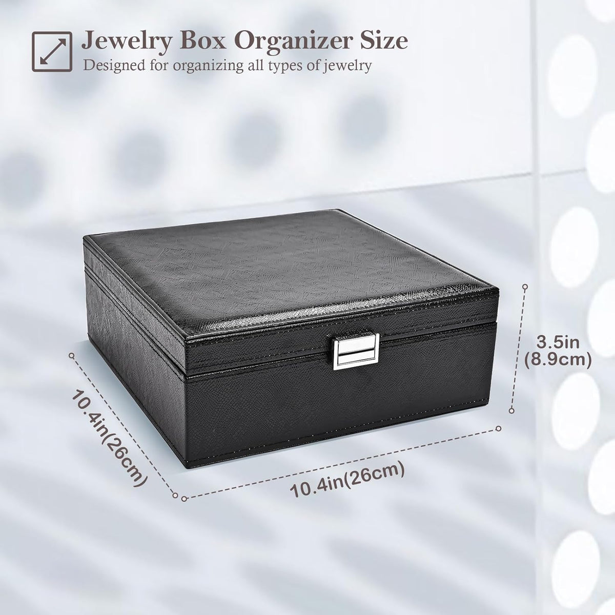 Jewelry Box for Women, 2 Layers Large Leather Jewelry Organizer Storage Case with Removable Pad for Earrings -Black