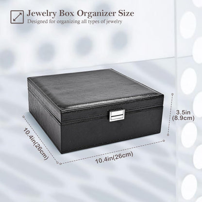 Jewelry Box for Women, 2 Layers Large Leather Jewelry Organizer Storage Case with Removable Pad for Earrings -Black