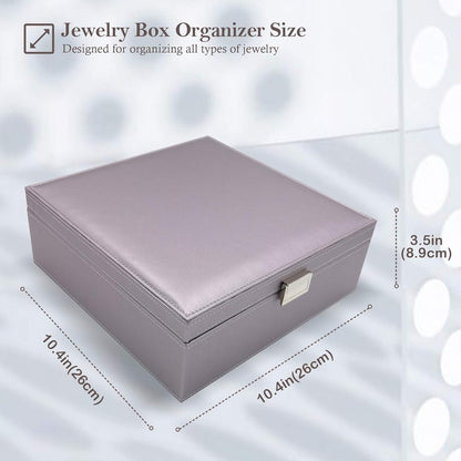 Jewelry Box for Women, 2 Layers Large Leather Jewelry Organizer Storage Case with Removable Pad for Earrings -Black