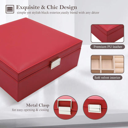 Jewelry Box for Women, 2 Layers Large Leather Jewelry Organizer Storage Case with Removable Pad for Earrings -Black