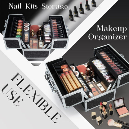 Makeup Train Case 8.85 Inch Portable Makeup Case Organizer Cosmetic Box Make Up Box Makeup Organizer Cosmetic Storage Cases with Locking Nail Kit Organizer Small Travel Case Mermaid Pink