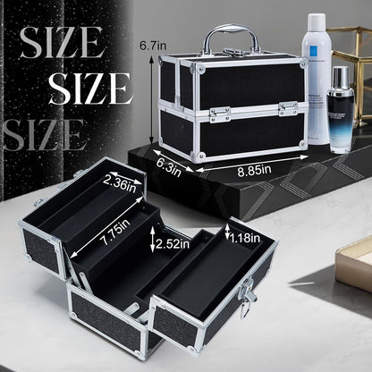Makeup Train Case 8.85 Inch Portable Makeup Case Organizer Cosmetic Box Make Up Box Makeup Organizer Cosmetic Storage Cases with Locking Nail Kit Organizer Small Travel Case Mermaid Pink