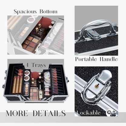 Makeup Train Case 8.85 Inch Portable Makeup Case Organizer Cosmetic Box Make Up Box Makeup Organizer Cosmetic Storage Cases with Locking Nail Kit Organizer Small Travel Case Mermaid Pink