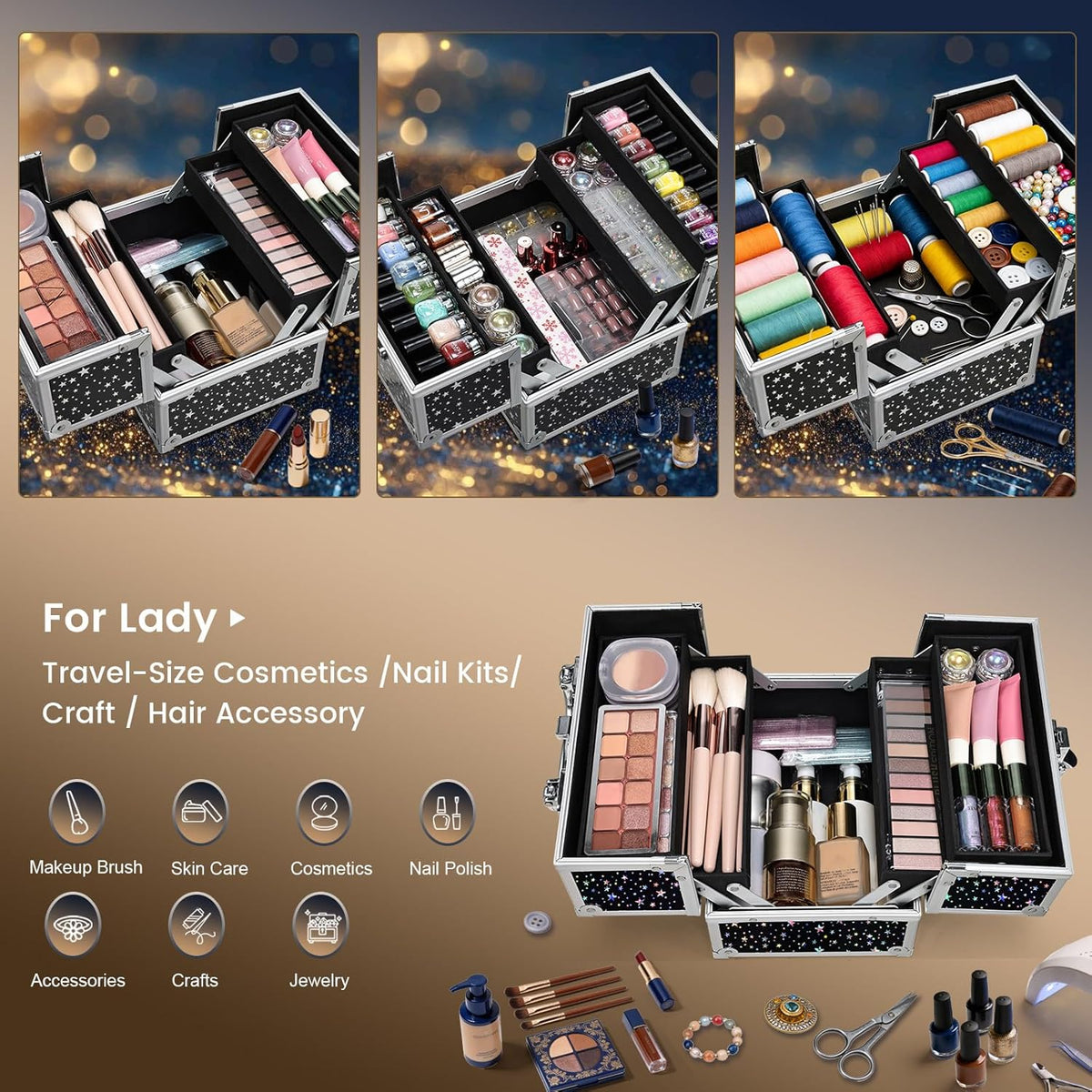 Makeup Train Case 8.85 Inch Portable Makeup Case Organizer Cosmetic Box Make Up Box Makeup Organizer Cosmetic Storage Cases with Locking Nail Kit Organizer Small Travel Case Mermaid Pink