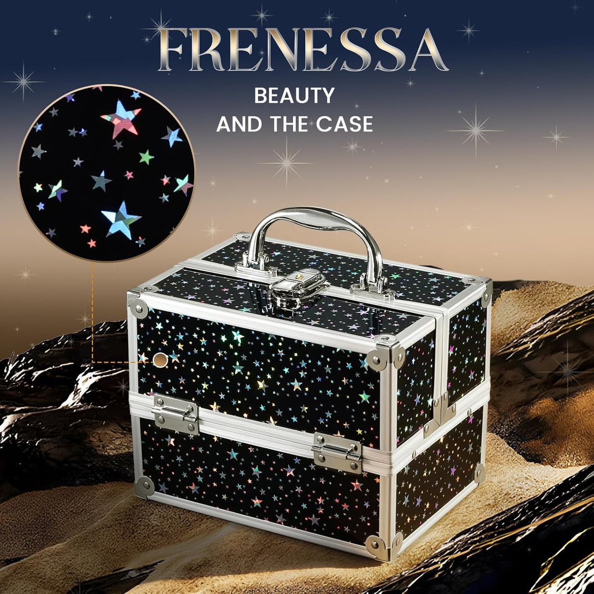 Makeup Train Case 8.85 Inch Portable Makeup Case Organizer Cosmetic Box Make Up Box Makeup Organizer Cosmetic Storage Cases with Locking Nail Kit Organizer Small Travel Case Mermaid Pink