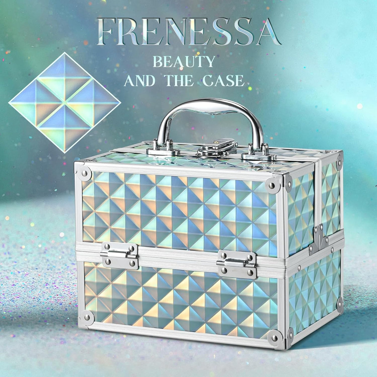 Makeup Train Case 8.85 Inch Portable Makeup Case Organizer Cosmetic Box Make Up Box Makeup Organizer Cosmetic Storage Cases with Locking Nail Kit Organizer Small Travel Case Mermaid Pink