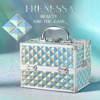 Makeup Train Case 8.85 Inch Portable Makeup Case Organizer Cosmetic Box Make Up Box Makeup Organizer Cosmetic Storage Cases with Locking Nail Kit Organizer Small Travel Case Mermaid Pink