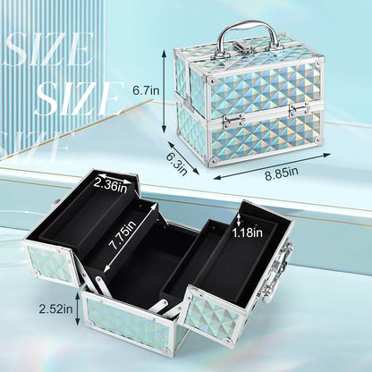 Makeup Train Case 8.85 Inch Portable Makeup Case Organizer Cosmetic Box Make Up Box Makeup Organizer Cosmetic Storage Cases with Locking Nail Kit Organizer Small Travel Case Mermaid Pink