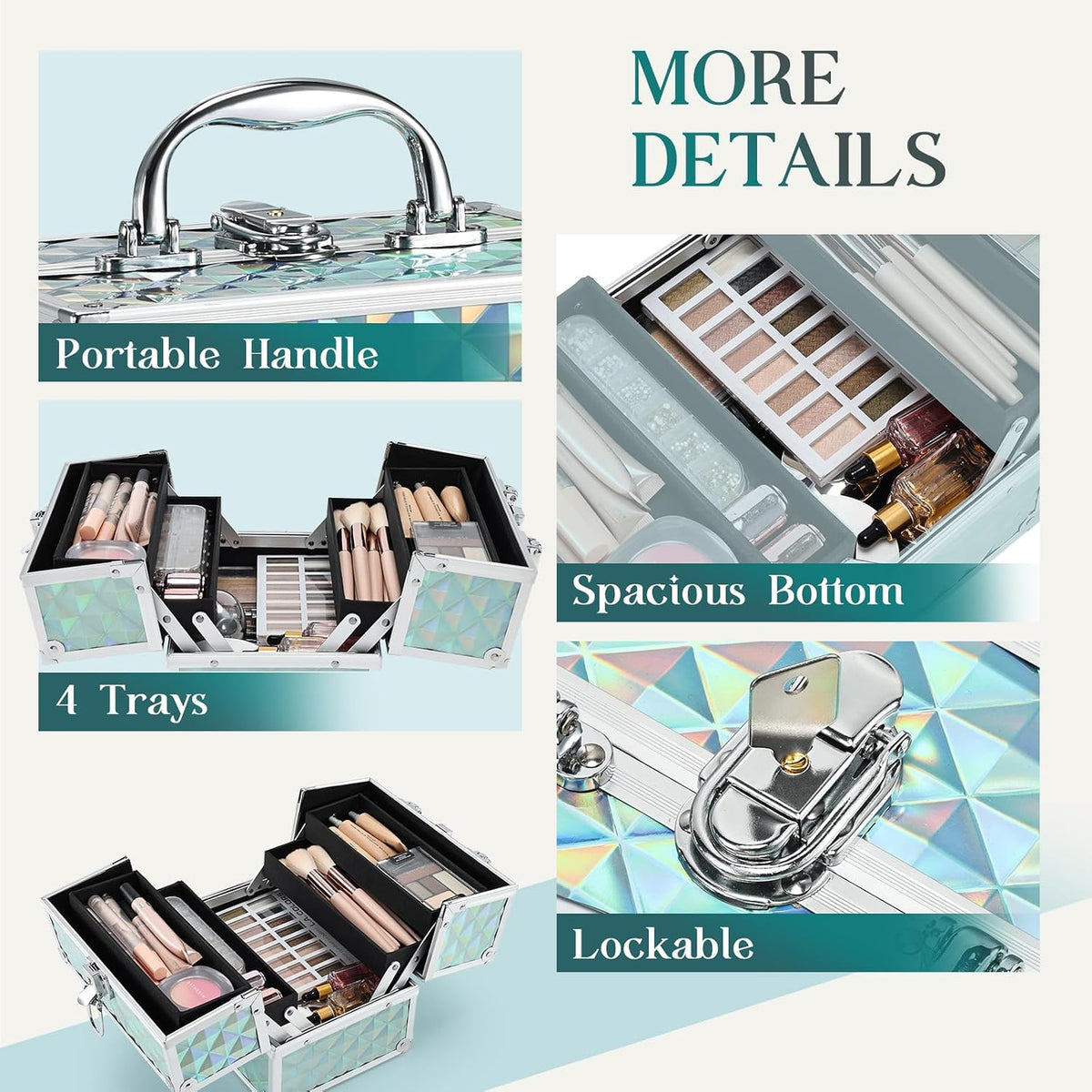 Makeup Train Case 8.85 Inch Portable Makeup Case Organizer Cosmetic Box Make Up Box Makeup Organizer Cosmetic Storage Cases with Locking Nail Kit Organizer Small Travel Case Mermaid Pink