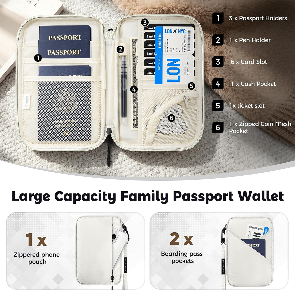 Passport Holder for Travel Women, Family Passport Bag, Travel Document Organizer Case, RFID Blocking Protector Book Wallet for Men, Waterproof Cover Essentials for Credit Cards (Purple, M)