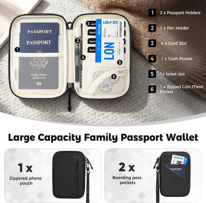 Passport Holder for Travel Women, Family Passport Bag, Travel Document Organizer Case, RFID Blocking Protector Book Wallet for Men, Waterproof Cover Essentials for Credit Cards (Purple, M)