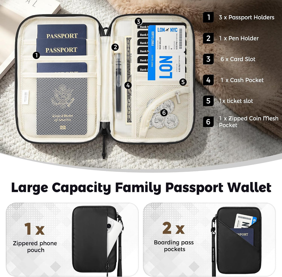 Passport Holder for Travel Women, Family Passport Bag, Travel Document Organizer Case, RFID Blocking Protector Book Wallet for Men, Waterproof Cover Essentials for Credit Cards (Purple, M)