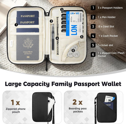 Passport Holder for Travel Women, Family Passport Bag, Travel Document Organizer Case, RFID Blocking Protector Book Wallet for Men, Waterproof Cover Essentials for Credit Cards (Purple, M)