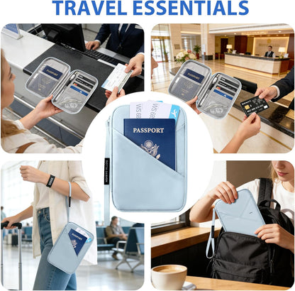Passport Holder for Travel Women, Family Passport Bag, Travel Document Organizer Case, RFID Blocking Protector Book Wallet for Men, Waterproof Cover Essentials for Credit Cards (Purple, M)