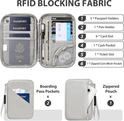 Passport Holder for Travel Women, Family Passport Bag, Travel Document Organizer Case, RFID Blocking Protector Book Wallet for Men, Waterproof Cover Essentials for Credit Cards (Purple, M)