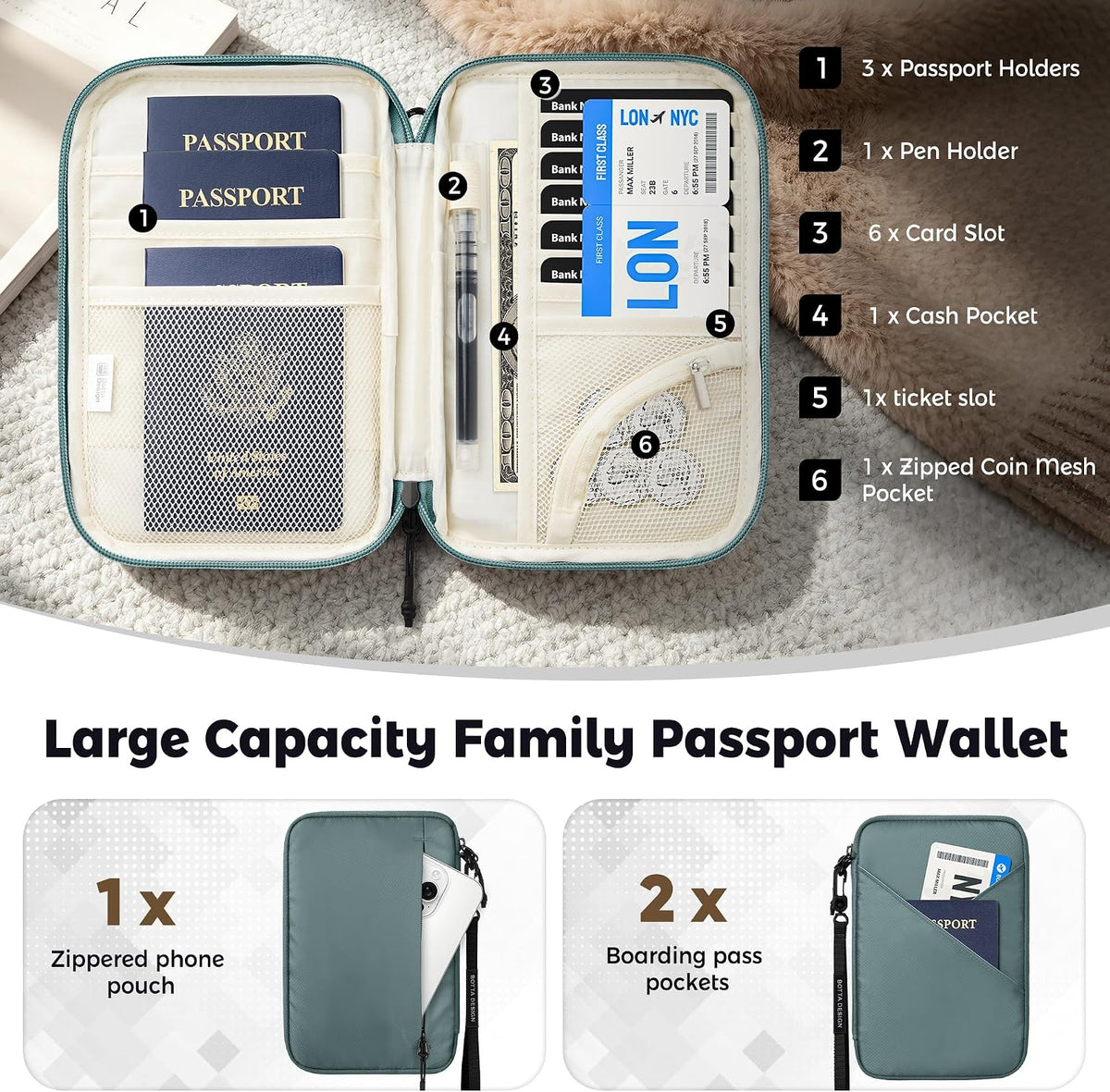 Passport Holder for Travel Women, Family Passport Bag, Travel Document Organizer Case, RFID Blocking Protector Book Wallet for Men, Waterproof Cover Essentials for Credit Cards (Purple, M)