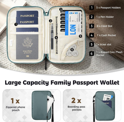Passport Holder for Travel Women, Family Passport Bag, Travel Document Organizer Case, RFID Blocking Protector Book Wallet for Men, Waterproof Cover Essentials for Credit Cards (Purple, M)
