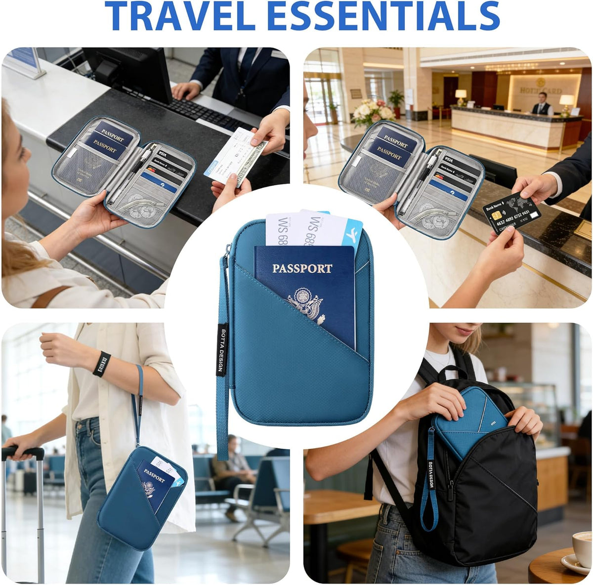 Passport Holder for Travel Women, Family Passport Bag, Travel Document Organizer Case, RFID Blocking Protector Book Wallet for Men, Waterproof Cover Essentials for Credit Cards (Purple, M)