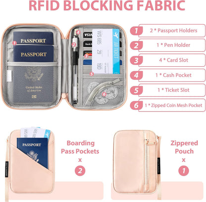 Passport Holder for Travel Women, Family Passport Bag, Travel Document Organizer Case, RFID Blocking Protector Book Wallet for Men, Waterproof Cover Essentials for Credit Cards (Purple, M)