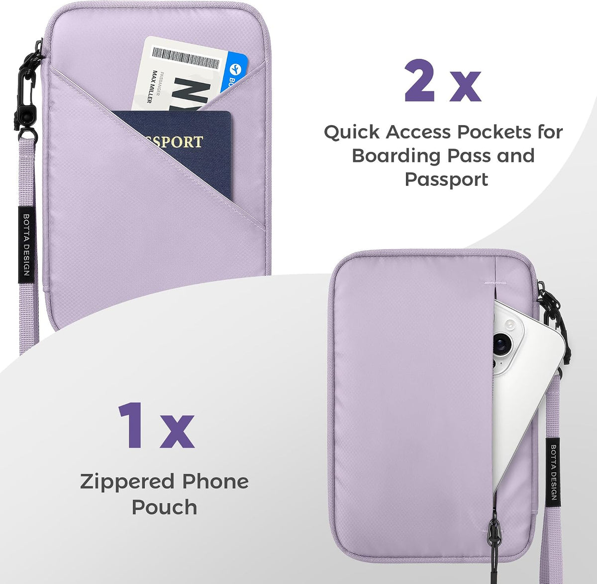 Passport Holder for Travel Women, Family Passport Bag, Travel Document Organizer Case, RFID Blocking Protector Book Wallet for Men, Waterproof Cover Essentials for Credit Cards (Purple, M)