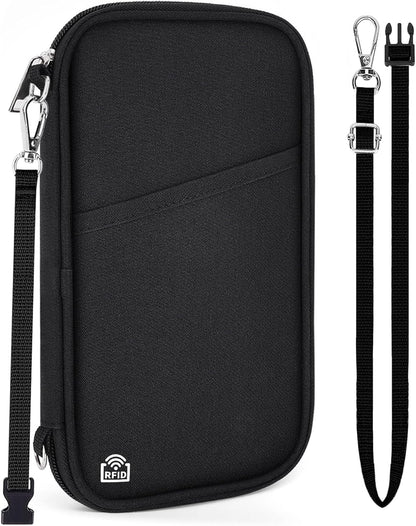Family Passport Holder for Travel, RFID Blocking Travel Document Organizer with Flexible Carrying Style, Portable Passport Wallet and Essentials for Trip (Grey)