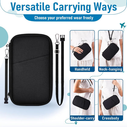 Family Passport Holder for Travel, RFID Blocking Travel Document Organizer with Flexible Carrying Style, Portable Passport Wallet and Essentials for Trip (Grey)