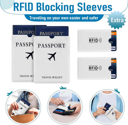 Family Passport Holder for Travel, RFID Blocking Travel Document Organizer with Flexible Carrying Style, Portable Passport Wallet and Essentials for Trip (Grey)