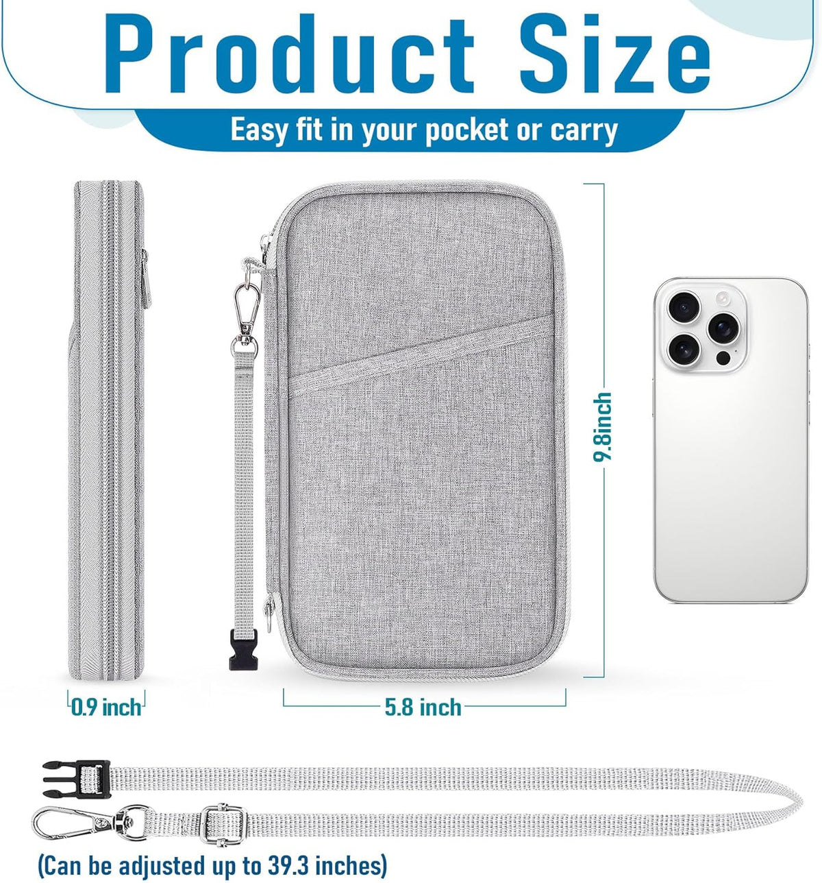 Family Passport Holder for Travel, RFID Blocking Travel Document Organizer with Flexible Carrying Style, Portable Passport Wallet and Essentials for Trip (Grey)