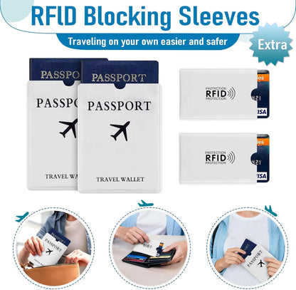 Family Passport Holder for Travel, RFID Blocking Travel Document Organizer with Flexible Carrying Style, Portable Passport Wallet and Essentials for Trip (Grey)