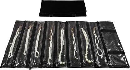 Travel Jewelry Roll Bag Portable Organizer Pouch With Grids&PVC Cover Storage Bags for Necklace, Bracelet, Bracelet,Ring, Badge, Pendant