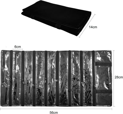 Travel Jewelry Roll Bag Portable Organizer Pouch With Grids&PVC Cover Storage Bags for Necklace, Bracelet, Bracelet,Ring, Badge, Pendant
