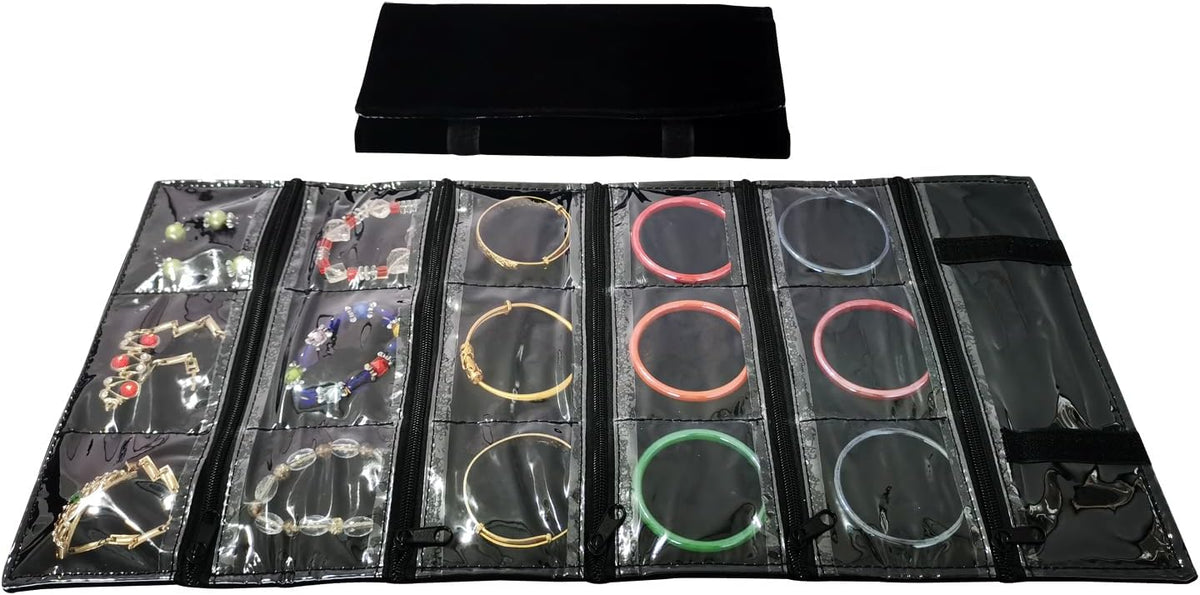 Travel Jewelry Roll Bag Portable Organizer Pouch With Grids&PVC Cover Storage Bags for Necklace, Bracelet, Bracelet,Ring, Badge, Pendant
