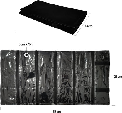 Travel Jewelry Roll Bag Portable Organizer Pouch With Grids&PVC Cover Storage Bags for Necklace, Bracelet, Bracelet,Ring, Badge, Pendant