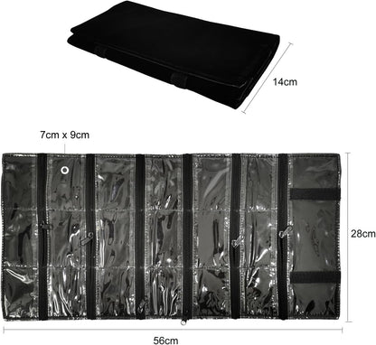Travel Jewelry Roll Bag Portable Organizer Pouch With Grids&PVC Cover Storage Bags for Necklace, Bracelet, Bracelet,Ring, Badge, Pendant
