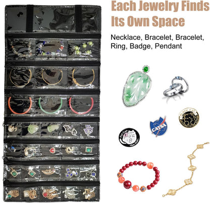 Travel Jewelry Roll Bag Portable Organizer Pouch With Grids&PVC Cover Storage Bags for Necklace, Bracelet, Bracelet,Ring, Badge, Pendant