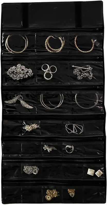Travel Jewelry Roll Bag Portable Organizer Pouch With Grids&PVC Cover Storage Bags for Necklace, Bracelet, Bracelet,Ring, Badge, Pendant