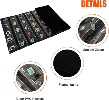 Travel Jewelry Roll Bag Portable Organizer Pouch With Grids&PVC Cover Storage Bags for Necklace, Bracelet, Bracelet,Ring, Badge, Pendant