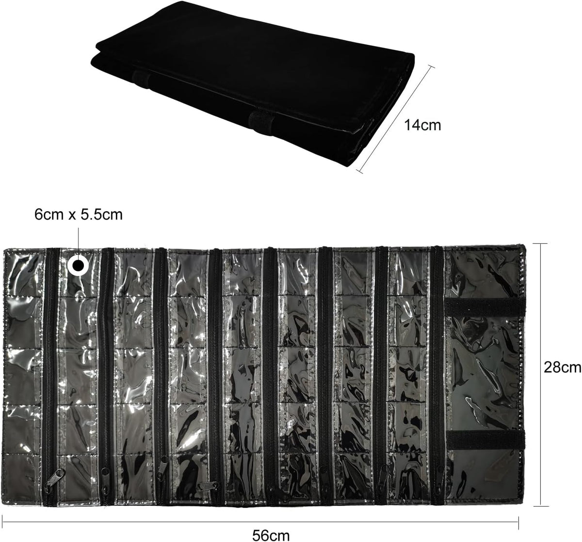 Travel Jewelry Roll Bag Portable Organizer Pouch With Grids&PVC Cover Storage Bags for Necklace, Bracelet, Bracelet,Ring, Badge, Pendant