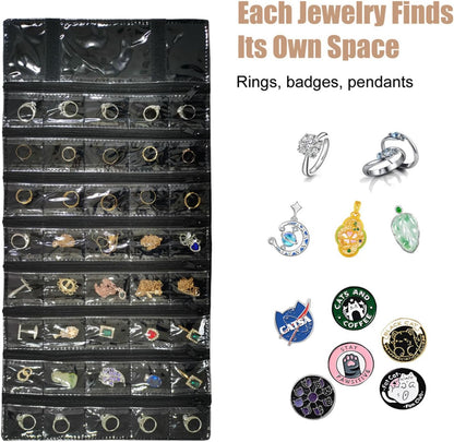 Travel Jewelry Roll Bag Portable Organizer Pouch With Grids&PVC Cover Storage Bags for Necklace, Bracelet, Bracelet,Ring, Badge, Pendant