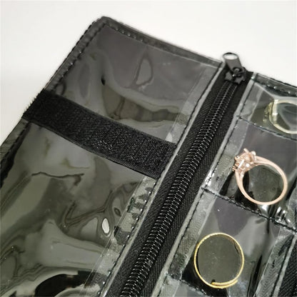 Travel Jewelry Roll Bag Portable Organizer Pouch With Grids&PVC Cover Storage Bags for Necklace, Bracelet, Bracelet,Ring, Badge, Pendant