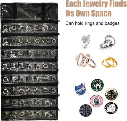 Travel Jewelry Roll Bag Portable Organizer Pouch With Grids&PVC Cover Storage Bags for Necklace, Bracelet, Bracelet,Ring, Badge, Pendant