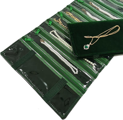 Travel Jewelry Roll Bag Portable Organizer Pouch With Grids&PVC Cover Storage Bags for Necklace, Bracelet, Bracelet,Ring, Badge, Pendant