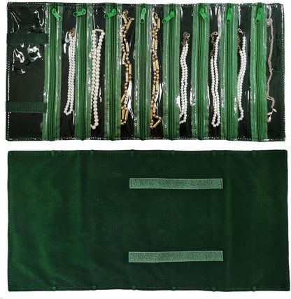 Travel Jewelry Roll Bag Portable Organizer Pouch With Grids&PVC Cover Storage Bags for Necklace, Bracelet, Bracelet,Ring, Badge, Pendant