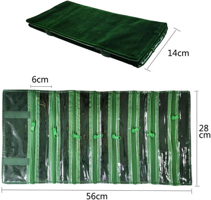 Travel Jewelry Roll Bag Portable Organizer Pouch With Grids&PVC Cover Storage Bags for Necklace, Bracelet, Bracelet,Ring, Badge, Pendant