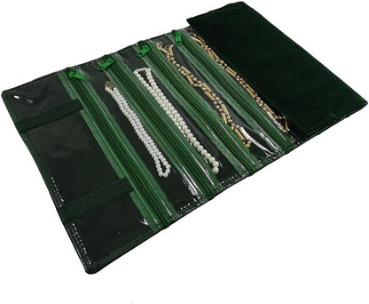Travel Jewelry Roll Bag Portable Organizer Pouch With Grids&PVC Cover Storage Bags for Necklace, Bracelet, Bracelet,Ring, Badge, Pendant