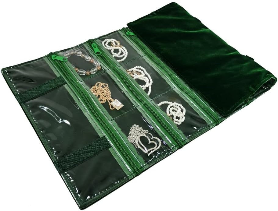 Travel Jewelry Roll Bag Portable Organizer Pouch With Grids&PVC Cover Storage Bags for Necklace, Bracelet, Bracelet,Ring, Badge, Pendant