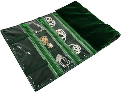 Travel Jewelry Roll Bag Portable Organizer Pouch With Grids&PVC Cover Storage Bags for Necklace, Bracelet, Bracelet,Ring, Badge, Pendant