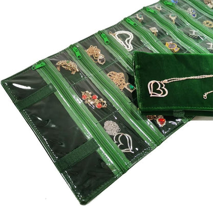 Travel Jewelry Roll Bag Portable Organizer Pouch With Grids&PVC Cover Storage Bags for Necklace, Bracelet, Bracelet,Ring, Badge, Pendant