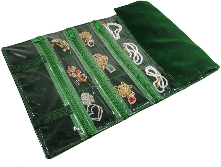 Travel Jewelry Roll Bag Portable Organizer Pouch With Grids&PVC Cover Storage Bags for Necklace, Bracelet, Bracelet,Ring, Badge, Pendant