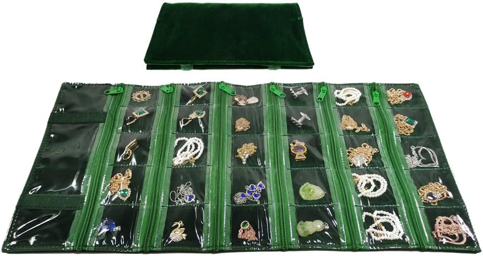 Travel Jewelry Roll Bag Portable Organizer Pouch With Grids&PVC Cover Storage Bags for Necklace, Bracelet, Bracelet,Ring, Badge, Pendant